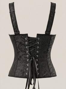 Women's Renaissance Style Corset Top, Adjustable Straps, Floral Underbust Corset, Lace-Up Design, Suitable For Renaissance Fairs, Pirate Cosplay, Halloween Parties - Black - View 2