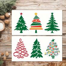 2 Sets Of 6pcs Christmas Tree Stencil Set, 11.8X5.9 Inches, Reusable Plastic Material, Multiple Design Patterns, Suitable For Painting, Crafts, Home Decor, Wood, Walls, Windows, Greeting Cards, Canvas, Art Supplies - A - View 2