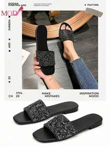 Women Flat Sandals - Negro-1 - View 6