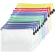A3 Mesh Plastic Zip Pouches, Set Of 12 In 5 Colours. Zipper Document Holders For Organising Papers, Receipts, Documents And Cosmetic Accessories. - Multicolor - View 8
