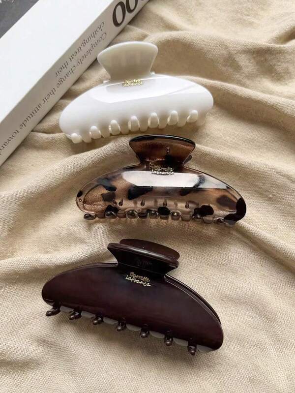 3PCS Large Hair Claw Clips, French Design Celluloid Tortoise Shell Hair Clips Strong Hold Glossy Jaw Clips Hair Accessories For Women Hair Accessories