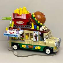 638pcs Mini Building Blocks Hamburger Food Truck Set, Street Scene Fast Food Truck With Giant Hamburger, Fries, Ice Cream Decorations, DIY Assemble Car Model Toy, Exquisite Desktop Ornament, Suitable For Teenagers, Adults Building Block Enthusiasts Collection And Gift - Multicolor - View 3