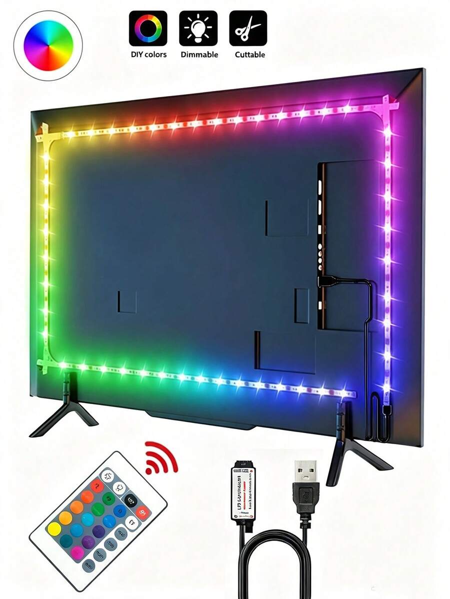 Remote Control USB RGB Color Changing LED Strip Lights, 1–10m Self-Adhesive Light Bar For TV Backlight, Gaming Room, Bedroom Decor, Party Atmosphere Lighting - RGB LED Strip Light - View 1