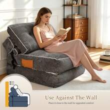 [Sillón Puf Plegable, Sofá Cama Plegable, Sillón Futón Plegable para el Suelo, Cómodas Sillas Reclinables Portátiles Convertibles para Sala de Estar y Dormitorio. En el lugar - Gris + Pana + Espuma - Ver 8