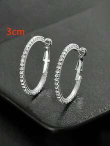 2pcs Silver Sparkling Circles-shaped Exaggerated Earrings For Women, Fashionable With Full Rhinestones - Silver - View 14