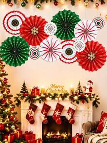 12 Stück Weihnachts-Hängedekoration aus Papierfächern, Pfefferminz-Hängefächer, Zuckerstangen-Partygirlande, Deko für fröhliche Weihnachten, Feiertage, Klassenzimmer, Decken, Wände und Geburtstagsfeier-Zubehör - Übersicht 1