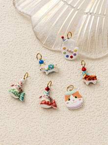 1pc Cute Mixed Pendant, Exquisite Cartoon Style, 18kpvd Gold Plated 316 Stainless Steel Material, Waterproof And Fade-Resistant, Suitable For DIY Creative Necklace, Bracelet, Earrings, Bag Chain, Keychain, Waterproof And Sweat-Resistant, Suitable For Daily Casual Wear - Multicolor - View 2