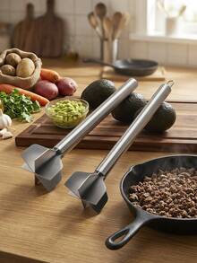 1pc 304 Stainless Steel Meat Grinder, Multi-Functional Cross Blade Meat Mincer With Stirring Paddle, For Burger Sauce And Fillings, Available In Long And Short Sizes, Practical Kitchen Cooking Tool - Multicolor - View 5