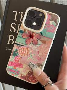 1pc White Matte Minimalist Lens Protection Floral Turtle Collage Pattern Phone Case Personalized Suitable For IPhone 16 Pro Max/18/17/16/15/14 Plus/13/12/11 Protective Case Air Compatible With Samsung Series - Multicolor - View 3
