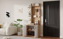 Hall Tree With Shoe Storage, Plant Stand Natural Wood + White 75x33x180 Cm - Natural - 查看 5