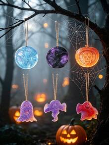 1pc Halloween Hanging Decoration Silicone Resin Mold, Ghost Pumpkin Skeleton Witch Black Cat Haunted House Casting Mold, DIY Aromatherapy Plaster Pendant Mold, For Halloween Party Home Decor Handicrafts - White - View 5