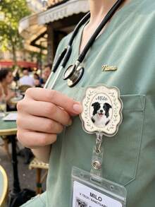 1pc Custom Pet Portrait Badge Reel With Name, Personalized Dog Cat Badge Reel, Retractable ID Holder, Vet Tech Gift Photo Reel, Nurse Badge Clip,Pet Party Identification Tag,Pet Owner Gift - Multicolor - View 7