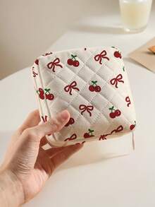 1pc Cherry Pattern Sanitary Napkin Storage Bag, Coin Purse, Storage Bag, Makeup Bag, Card Holder, Earphone Storage Bag, Can Hold Coins, Cards, Accessories, Keys, Multi-Functional Storage Bag - Multicolor - View 3