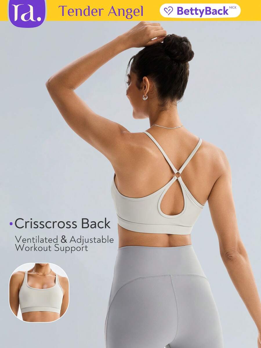 Tender Angel New Non-Removable Padded Cross-Back Sports Bra For Yoga, Running And Training Fall - Light Grey - View 1