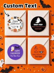 1-300pcs Customizable Halloween Round Stickers, PVC Waterproof & Oil-Resistant, Choose From Withered Vines, Magic Owl And Other Halloween Pattern Elements, Suitable For Gift Sealing Decoration, Storage Organization Classification, Utensil Labeling, Halloween Party Decor, Ideal Gift For Friends And Family, Suitable For Halloween, Party, Daily Item Differentiation - Multicolor - View 5