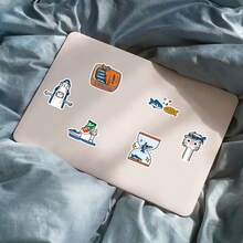 50pcs Original Hand-Drawn Cartoon Crayon Cat & Fish Creative Cute Adorable DIY Storage Box & Planner Decorative Stickers - Multicolor - View 8
