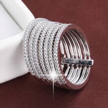 1pc Simple 7 Band Design Copper Wide Ring With Cz Stone Embellishment - Multicolor - View 8