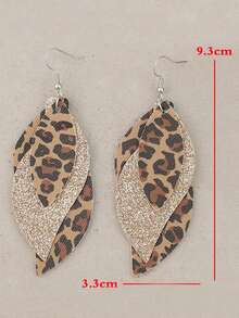 1 Pair New Vintage Leopard Print Layered Faux Leather Sequins Earrings - Leopard - View 2