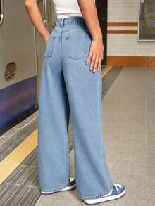 Teen Girl Light Blue Casual Straight Leg Denim Jeans - Baby Blue - View 4