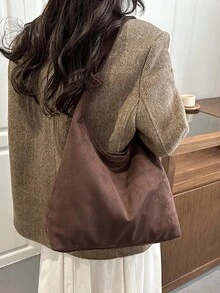 大容量麂皮托特包 女款 2026新款韓式風格 高端時尚休閒百搭單肩通勤購物包 - 咖啡 - 查看 5