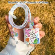 5pcs 2D Flat Design World Travel Pattern Phone Charger Protector Set, Charger Head Cover + Cable Protector + Storage Rope + Data Cable Protector Wrap Rope, Suitable For IPhone 20W/18W Charger - Multicolor - View 2