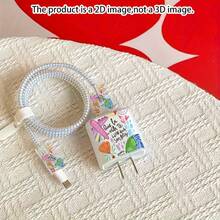 5pcs 2D Flat Design World Travel Pattern Phone Charger Protector Set, Charger Head Cover + Cable Protector + Storage Rope + Data Cable Protector Wrap Rope, Suitable For IPhone 20W/18W Charger - Multicolor - View 3