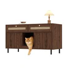 Cat Tree With Cat Mat, Cat Furniture, Pet Cabinet With Rattan Drawer, Pet Sideboard/TV Stand, No Cat Box, White, 120x50x65 - Double Door, 120*50*65 cm - View 7