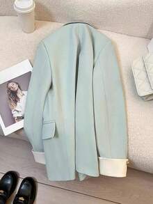 Women's Solid Color Lapel NeckLong Sleeve Casual Commuter Blazer Spring - Green - View 6