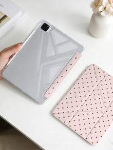 1件粉色波點平板電腦保護殼，適用於 iPad Mini6/7/Air/Air2/9.7/10.2/10.5/10.9 (Air4-Air8)/Pro 11/10th Gen/A16/Pro 11 2024，彩繪圖案平板保護套，透明壓克力背殼，絲綢質感 8 折支架，自動休眠/喚醒，內置筆槽，不含筆，部分機型附相機框 - 彩色 - 查看 6