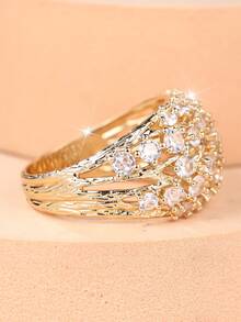 1 Exquisite Full- Zirconia Tree-Branch Openwork Design Women's Ring-A Glamorous, Eye-Catching Accessory For Evening Events - Yellow Gold - View 4