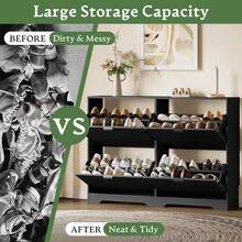 Shoe Storage Cabinet For Entryway With 4 Flip Drawers, Hidden Slim Wood Shoe Organizer With Modern Fluted Panel, Freestanding Narrow Shoe Rack For Front Door Entrance, Hallway, Foyer, Black - View 4