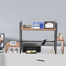 Countertop Computer Rack Desk Storage Organizer Desktop Bookshelf Display Shelf - Wood - View 1