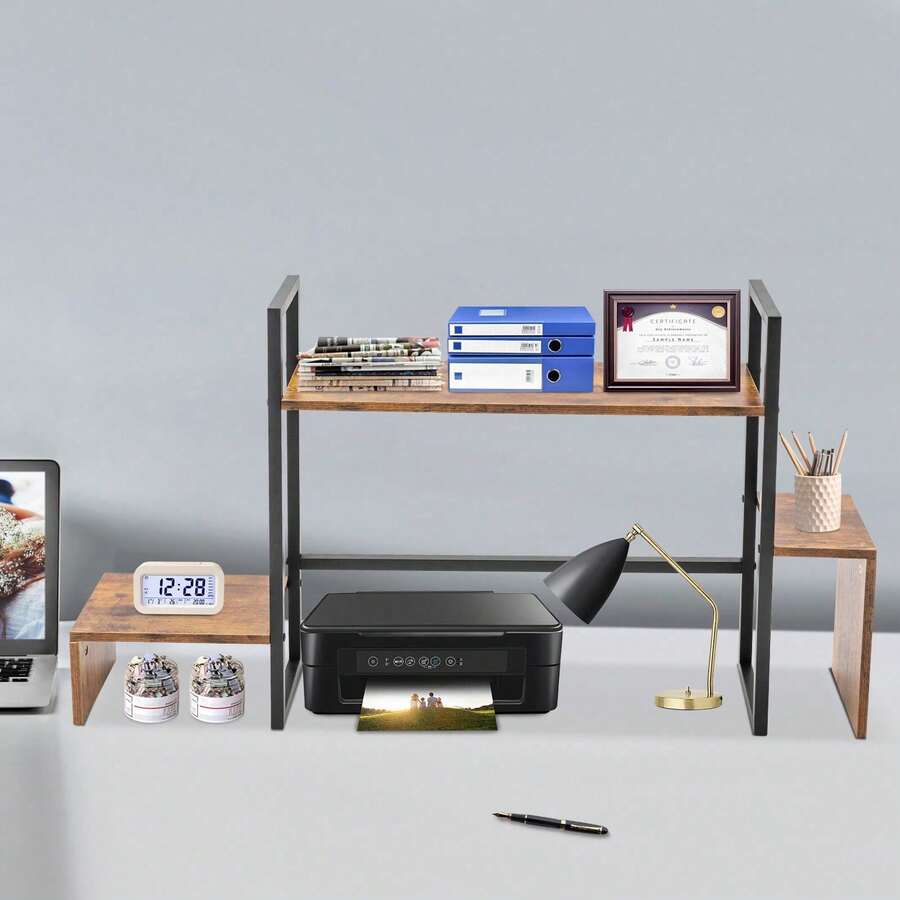 Countertop Computer Rack Desk Storage Organizer Desktop Bookshelf Display Shelf - Wood - View 1