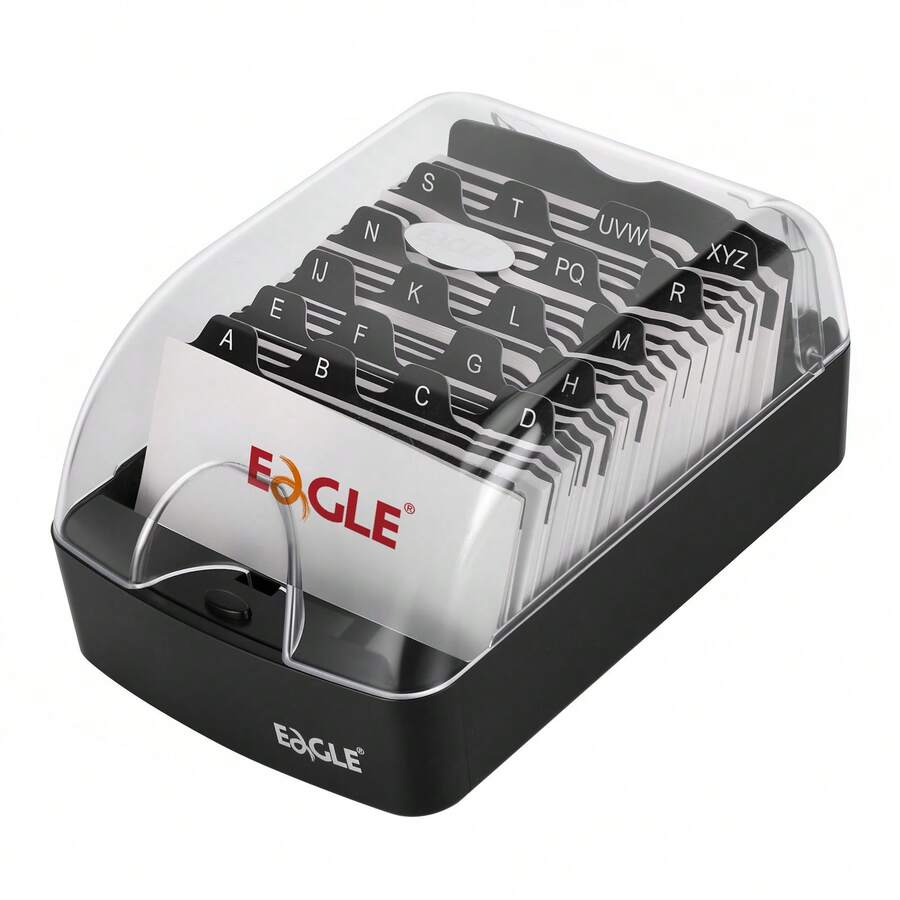 Eagle Business Card Holder Desktop Card Storage Box Push-Button Style Can Store 350 Cards A-Z Index Label Card Organizer Box Black - A - View 1
