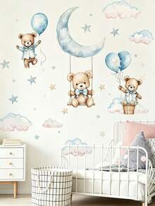 2 Styles Kids Room Wall Decals, Bear Balloon Moon Stickers And Space Astronaut Rocket Stickers, Home Decor, Boys Girls Bedroom Wall Art - Multicolor - View 3