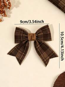 2pcs Brown Bow Hair Clips For Girls,Fabric Brown Plaid Pattern Decor Hair Bows For Girls,Fashion Fall Hair Accessories For Girls Autumn Gifts - Brown - View 7