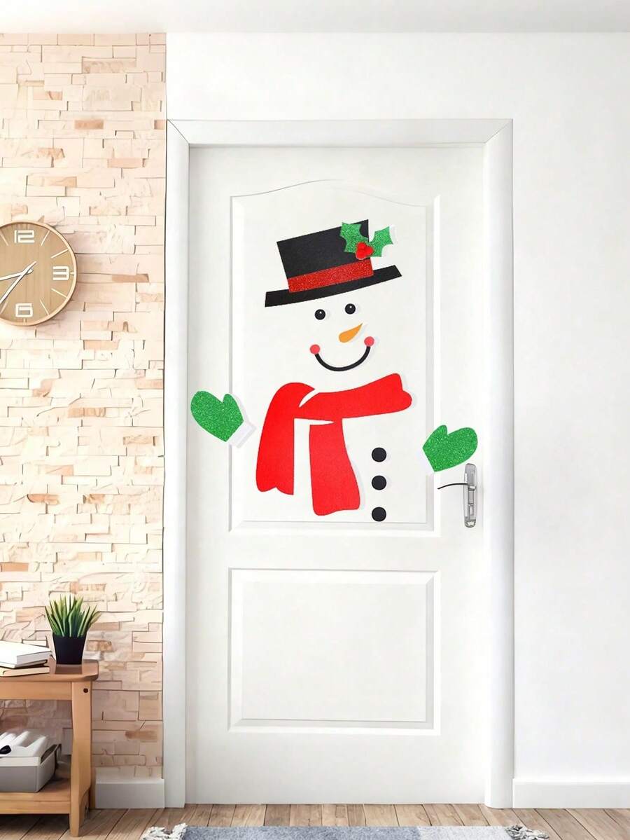 1 Set Stiker Pintu Manusia Salju Natal, Dekorasi Dinding Felt yang Dapat Dilepas, Dekorasi Natal Lucu Kartun Manusia Salju Felt, Stiker Pintu/Jendela, Aksesori Jendela Toko, Dekorasi Liburan Musim Dingin, Cocok untuk Pemandangan Luar Ruangan, Dapur, Kamar Mandi - manusia salju - View 1