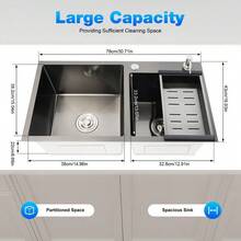 Kitchen Sink Double Bowl 304 Stainless Steel Black With Overflow Soap Dispenser - Default - View 9
