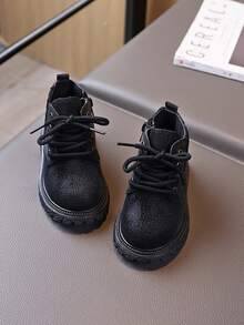 1 Pasang Sepatu Bot Anak Baru dengan Sol Lembut, Nyaman & Bergaya untuk Anak Laki-laki - Hitam - View 4
