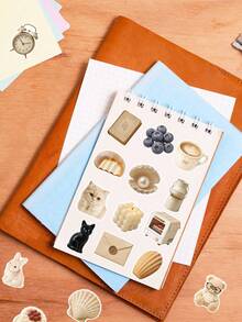 50Pcs Cream Cozy Aesthetic Stickers, Neutral Beige Cute Decals Featuring Cat Paws, Coffee, Pastry, Seashell, Retro Daily Objects, Soft Vintage Stickers For Journal, Laptop, Phone Case & Scrapbook DIY Crafts - Multicolor - View 3