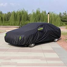 1pc Waterproof Full Car Cover, All Weather UV Snow Rain Wind Dust Resistant Heavy Duty Vehicle Cover With Green Reflective Strips & Windproof Straps, Universal Fit For Sedan & SUV, Outdoor Automotive Accessories - Multicolor - View 4