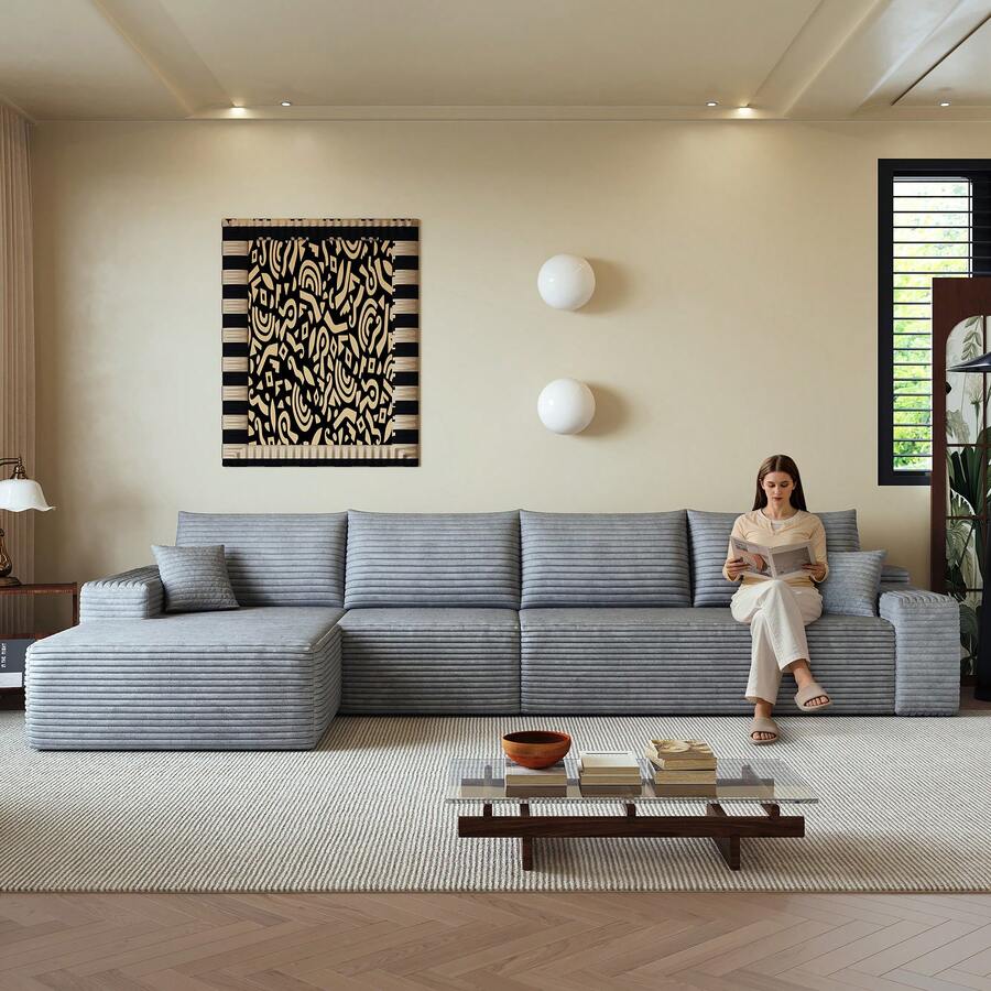 4 Seat Grey Chaise Lounge - No Assembly Required - 灰色四座 - 查看 1