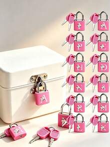 Vigour Summer Rose Red Portable Small Plastic Luggage Padlock With Pink Heart Letter Print, Includes 2 Keys, Mini Metal Key Lock For Bags, Backpacks, Gym Lockers, Classroom Games, Suitcases And Travel Bags, Back To School Or Graduation Gift - Multicolor - View 1