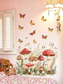 3 Styles Nursery Wall Decals, Forest Mushroom, Wildflower Meadow And Pink Rose By Window Stickers, Home Decor, Boys And Girls Bedroom Wall Art - Multicolor - View 7