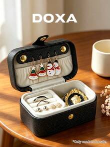DOXA 黑色荔枝紋旅行珠寶收納盒，小巧按扣式珠寶收納盒 - 黑色 - 查看 3