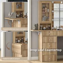 FUSOU Dressing Table With Mirror & LED Lights, Vanity Desk With 12 Drawers, 2 Cabinets, Fold-Up Panel, Glass Top & Chair, White Makeup Table For Bedroom - Natural - View 9