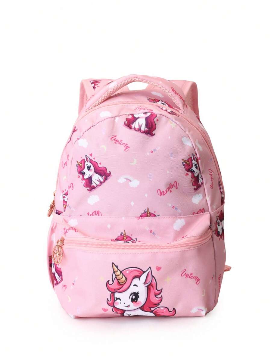 Children's Fashion All-Over Print Casual Small Backpack With Padded Back To Relieve Back Pressure, Cartoon Dinosaur, Unicorn, Bear, Tiger Vibrant Patterns, Loved By Kids, Perfect Gift For Children's Holidays And Birthdays, Casual Backpack - Peach Pink - View 1