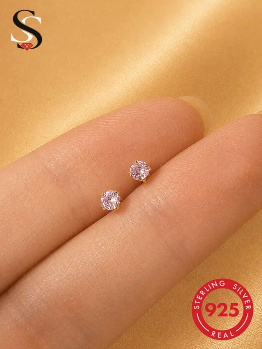 SereneSpark 1对S925纯银精致彩色耳钉，男女通用，适合派对佩戴，精美首饰
