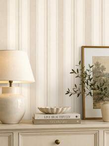 SUPSTICKER Macaron Color Vertical Striped French Vintage Wallpaper, PVC Vinyl, Self-Adhesive Removable, DIY Peel And Stick, Suitable For Cabinets, Drawers, Laundry Area Renovation - 1PC - View 2