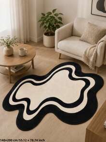 1pc 2026 New Abstract Black And White Pattern Asymmetrical Rug, Absorbent Soft Skin-Friendly Carpet, Autumn/Winter Hot-Selling Decorative Mat, Decorative Rug, Bedroom Decor, Small Rug, Carpet, Home Decor, Living Room Rug, Living Room Small Rug, Bedroom Carpet, Living Room Home Decor, Outdoor Rug, Washable Carpet - Multicolor - View 4
